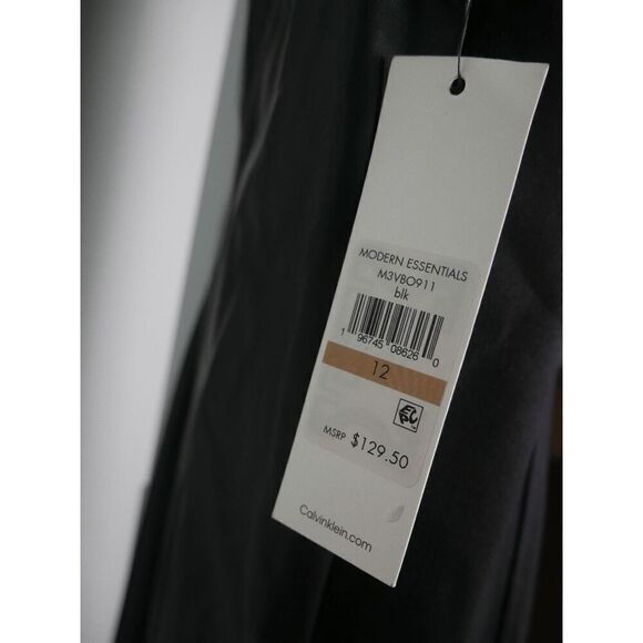 NWT CALVIN KLEIN Women's Black Faux-leather Mixed-Media Sleeveless Dress 12 - Picture 7 of 8